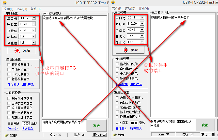USR-N520基本測試通信和使用案例